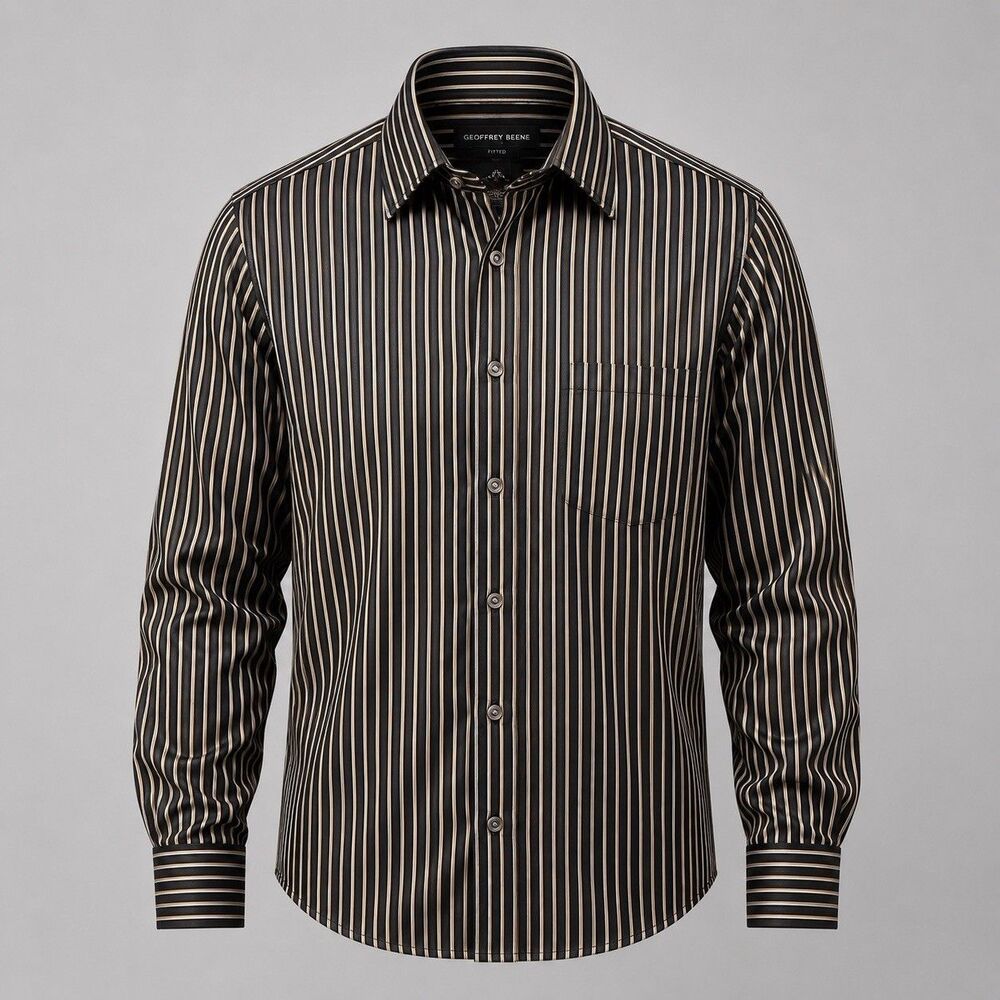 El General Western Snap Shirt Black Gold Striped Long Sleeve Mens Large